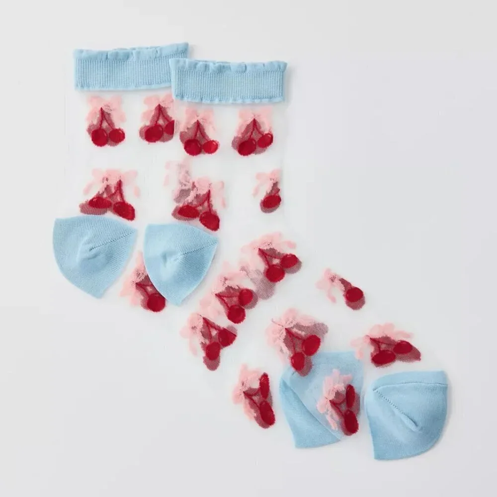 NWT Urban Outfitters Icon Sheer Mesh Cherry Print Socks